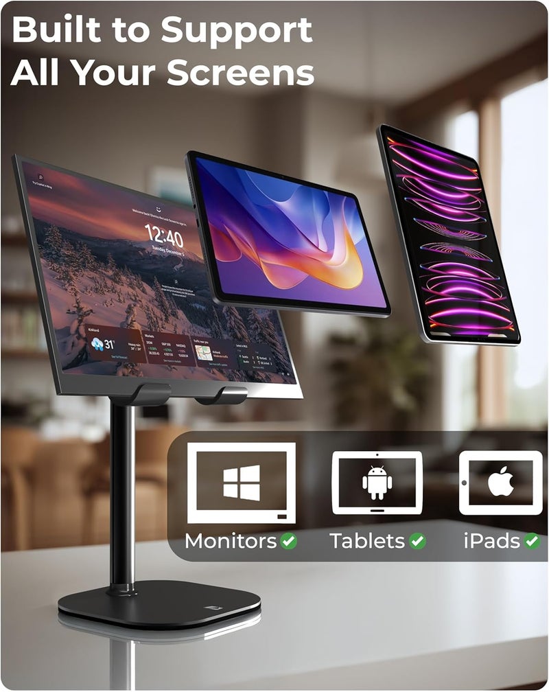 cooper TabHolder, 7-10" Height Adjustable Tablet Stand, Premium iPad Stand for Desk, 270° Tilt Portable Monitor Holder for 15.6-17" Displays, for All iPad, Kindle, Surface, Samsung Tablets (Black) - Image 4